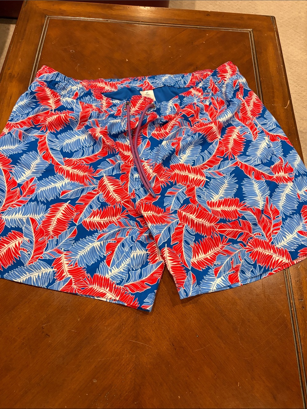 Men's Tropical Print Swim Trunks in Blue & Red